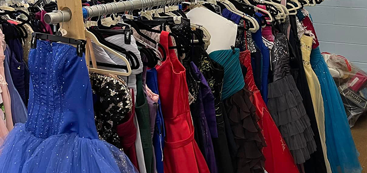 Over 75 dresses available to borrow at the cvFree Church Prom Closet
